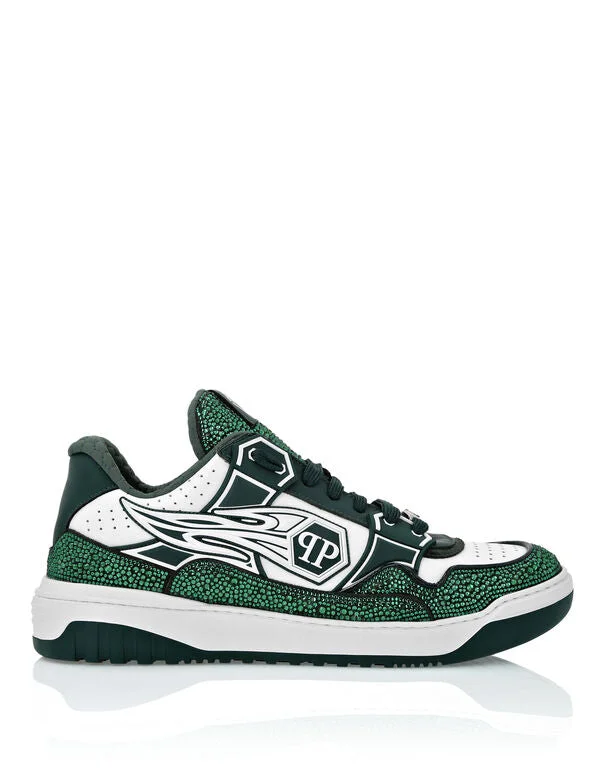 Philipp Plein Leather Low-Top Sneakers Moon Walker White/Green
