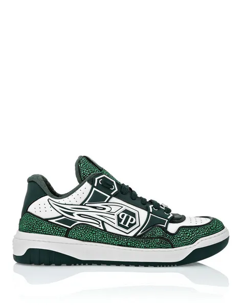 Philipp Plein Leather Low-Top Sneakers Moon Walker White/Green