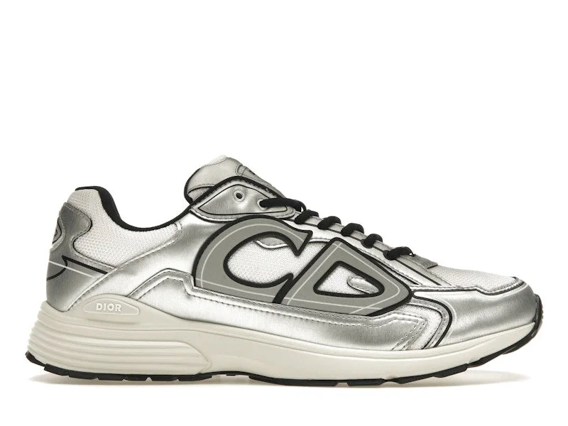 Dior B30 White Mesh Silver-Tone Metallic Calfskin