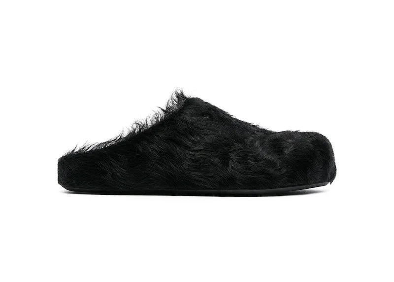 Marni Long Hair Calfskin Fussbett Sabot Mule Black (Women's)