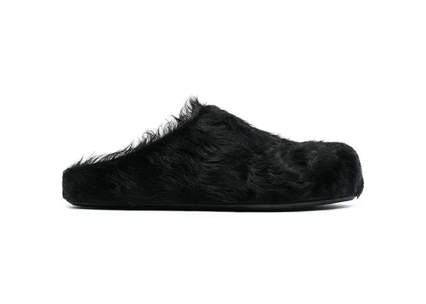 Marni Long Hair Calfskin Fussbett Sabot Mule Black (Women's)