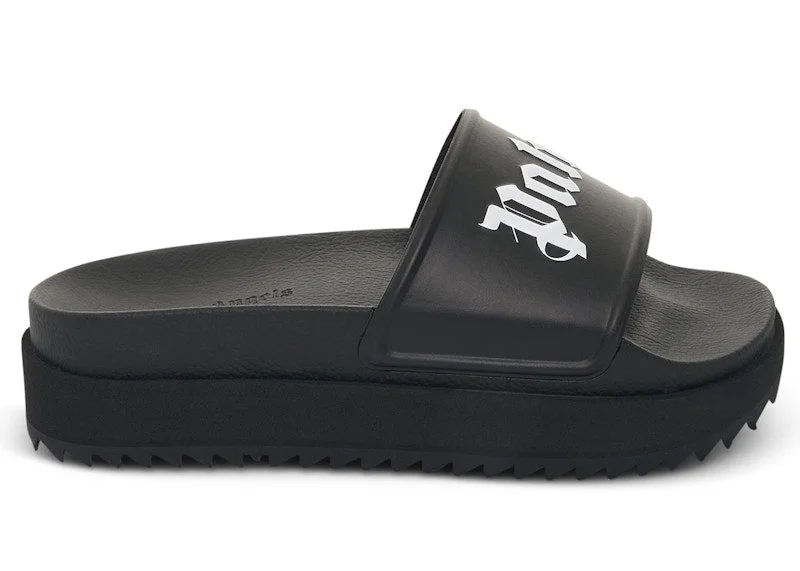 Palm Angels Logo Platform Slides Black White
