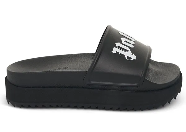Palm Angels Logo Platform Slides Black White
