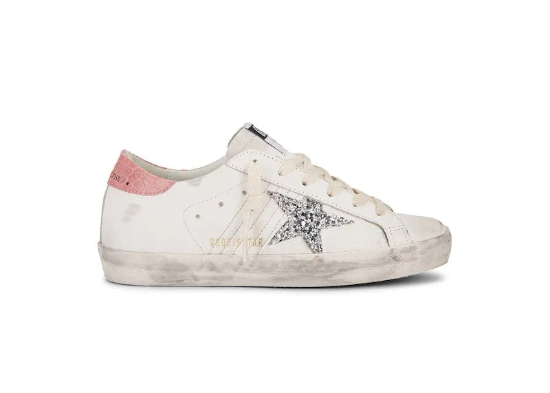 Golden Goose Super-Star White Silver Glitter Pink