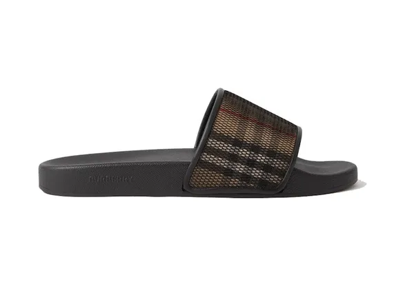 Burberry Check Cotton Mesh Slides Black