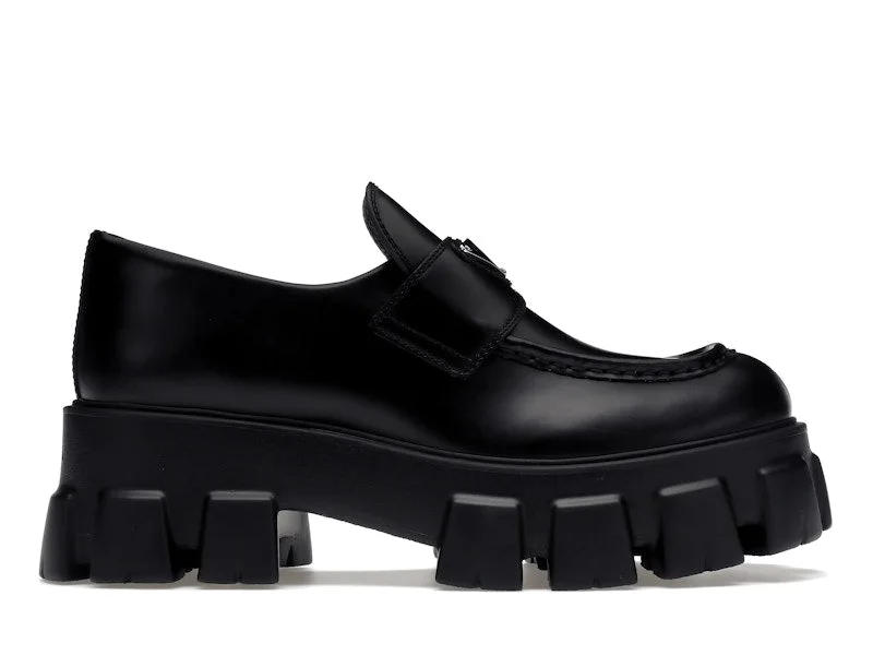 Prada Monolith 55mm Loafer Black Brushed Leather