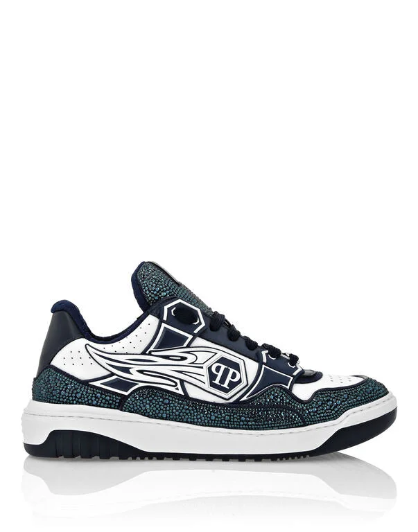 Philipp Plein Leather Low-Top Sneakers Moon Walker White / Dark Blue