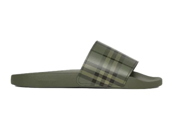 Burberry Embossed Logo Slides Military Green