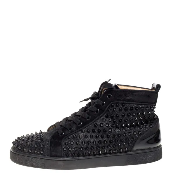 Christian Louboutin Black Suede And Patent Leather Louis Spikes High Top Sneakers